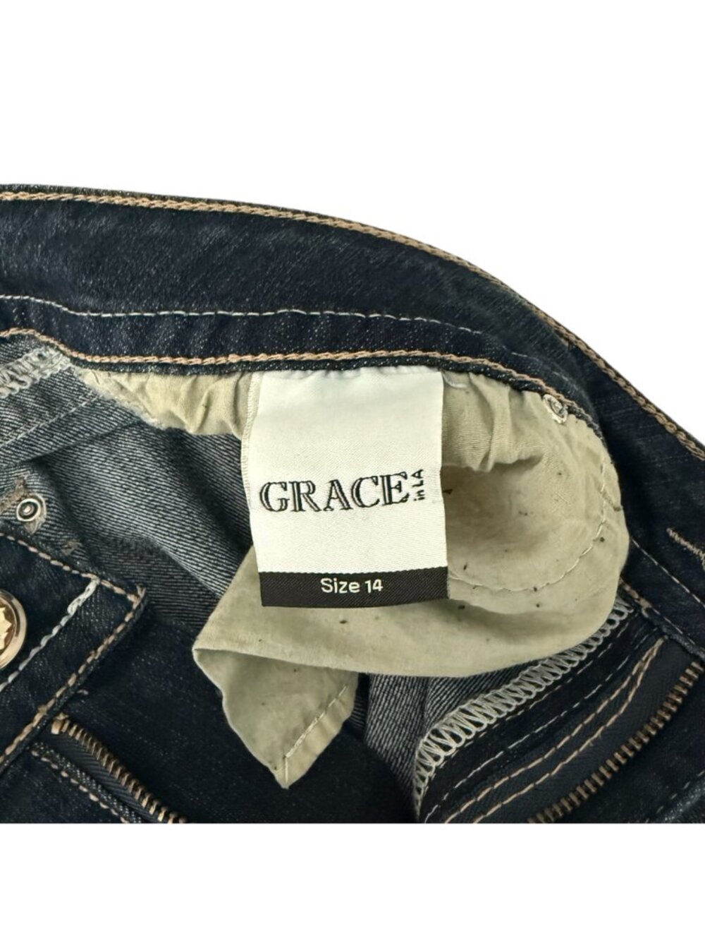 Grace In LA Jeans Womens 14 36 x 33 Blue Gold Embellished Stone Wash NWT Embroid - Picture 10 of 16